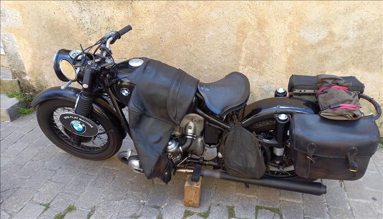 A vintage BMW boxer parked by the wall in Guerande