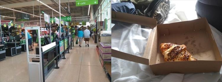 A regular asda checkout area and a chocolate almond croissant
