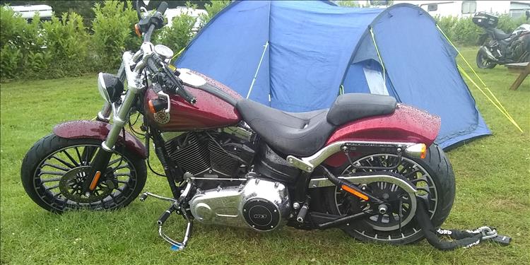 Riks big lowrider Harley in a deep burgundy and lots of chrome