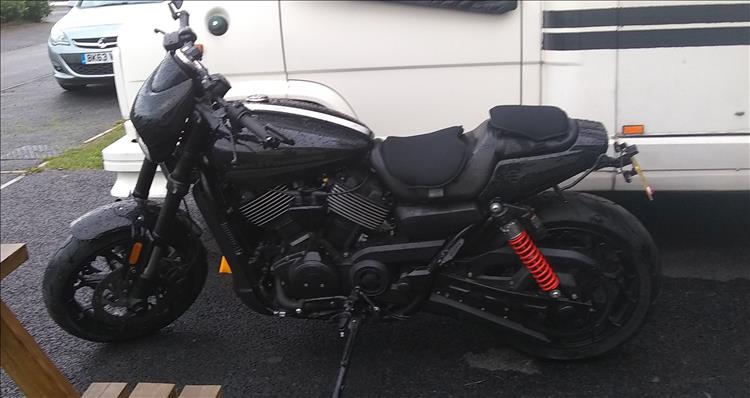 Robs mostly black 750 street Harley, liquid cooled