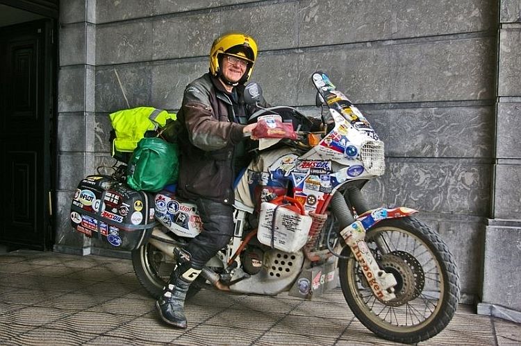 Ian Coates sits astride his 250,000 miles Honda Africa Twin