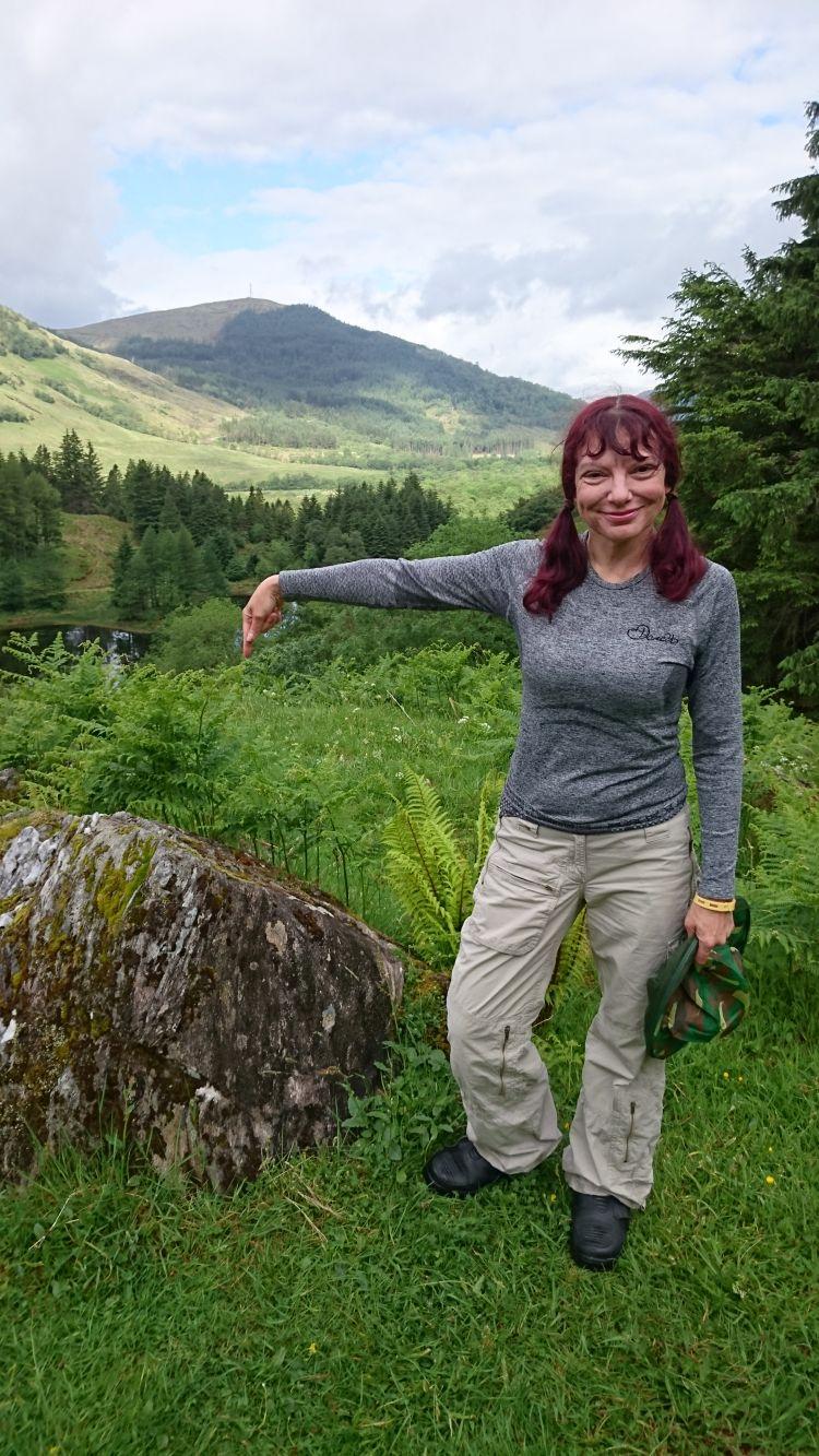 Sharon points at a small rock where Hargrid's house ought to be
