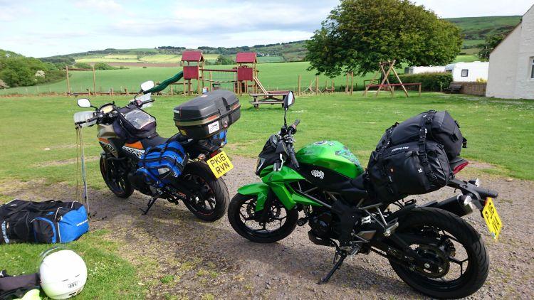 The bikes at the Heads Of Ayr campsite being unloaded in the evening skies